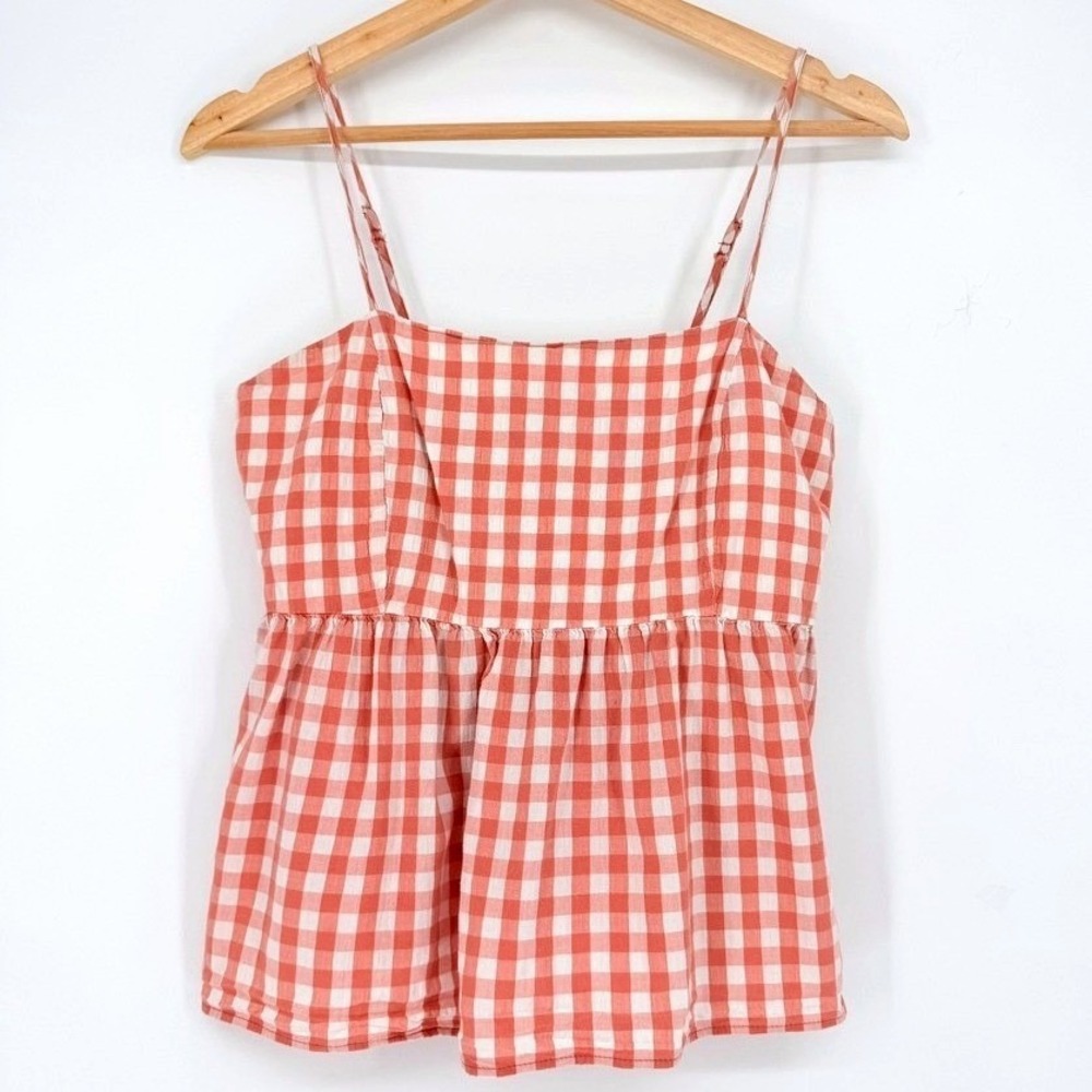 Wild Fable Orange Gingham Peplum Camisole Smocked Back M Picnic Babydoll Farm